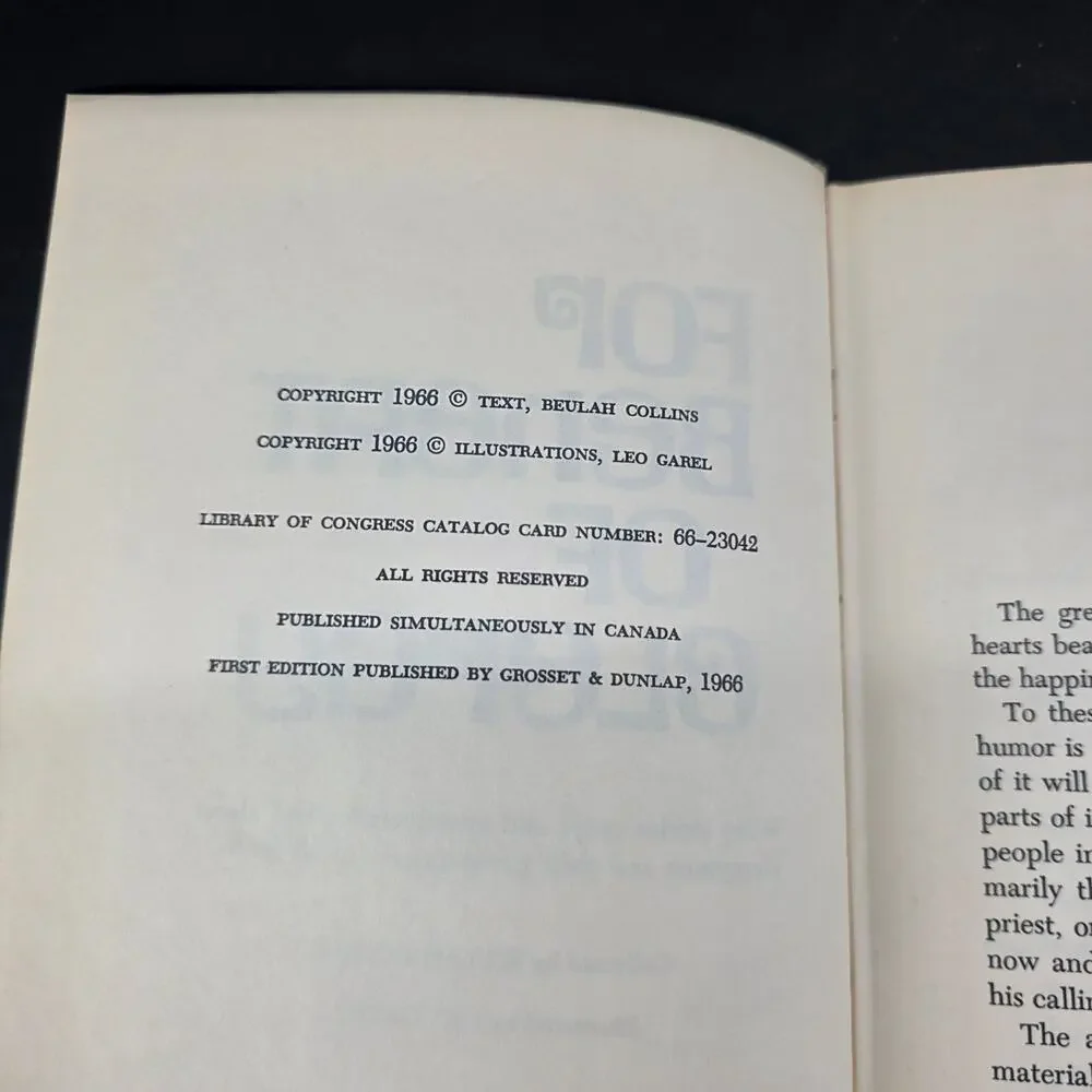 For Benefit Of Clergy Beulah Collins First Edition 1966 Illustrated Leo Garel